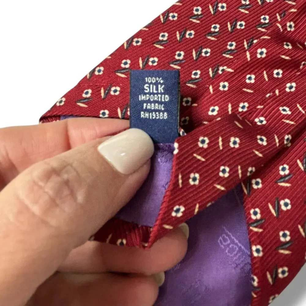 Nautica Red Silk Tie with Cream and Navy Pattern